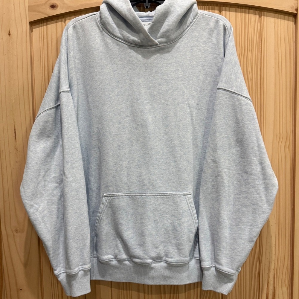 Hollister Oversized Hoodie Light Blue Heathered Pullover Fleece Large